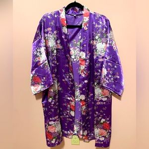 Floral Satin Kimono Robe Short Bridesmaid Robe for Parties Wedding Robes NWT #3